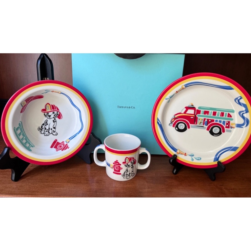 TIFFANY & Co. “FIRE STATION" Child’s Mug/Cereal Bowl/Plate Set BRAND NEW IN BOX